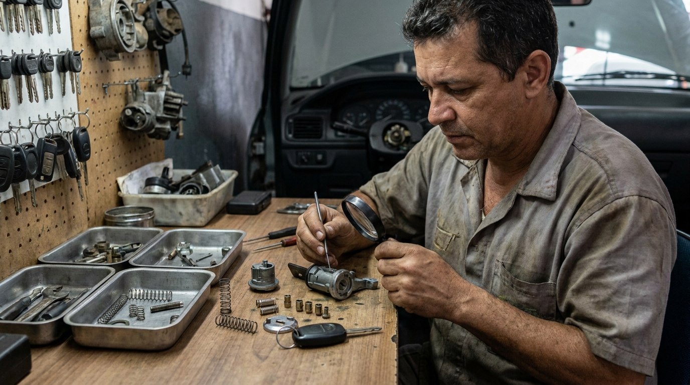 Fechadura automotiva sendo reparada perto de mim