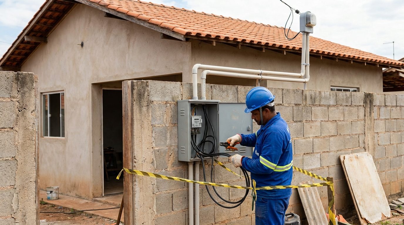 Eletricista no padrão de entrada de energia