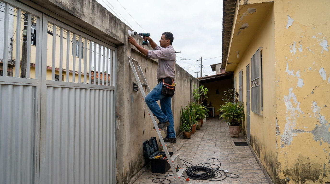 Profissional instalando câmera de segurança perto de mim