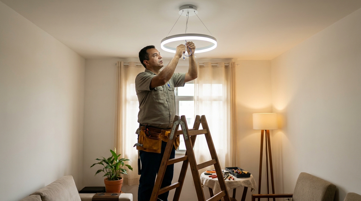 Técnico em atendimento de instalação de luminárias