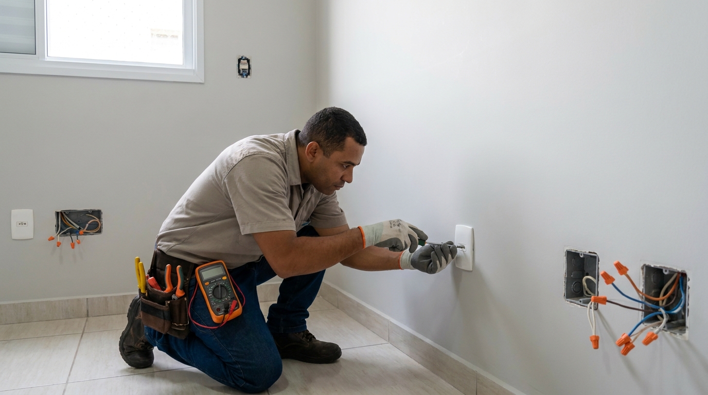 Técnico em atendimento de instalação de tomada e interruptor