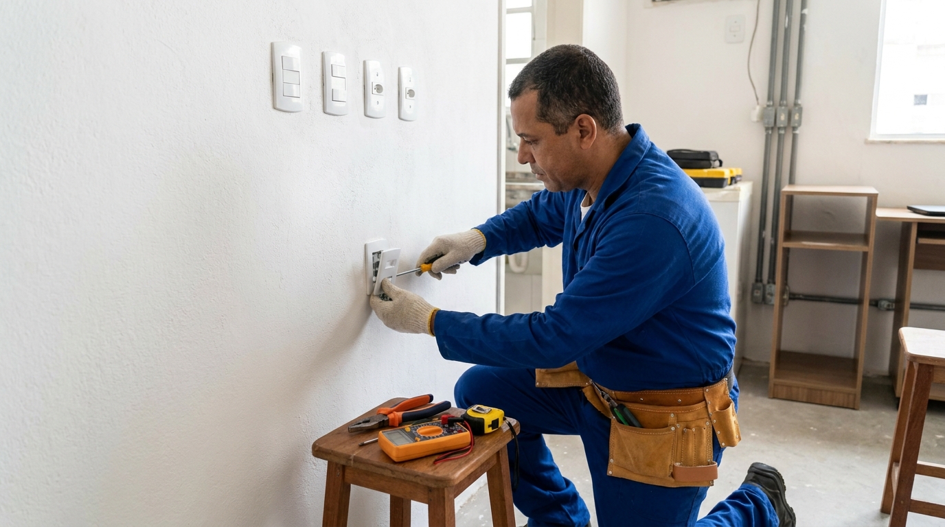 Tomadas instaladas em uma sala comercial