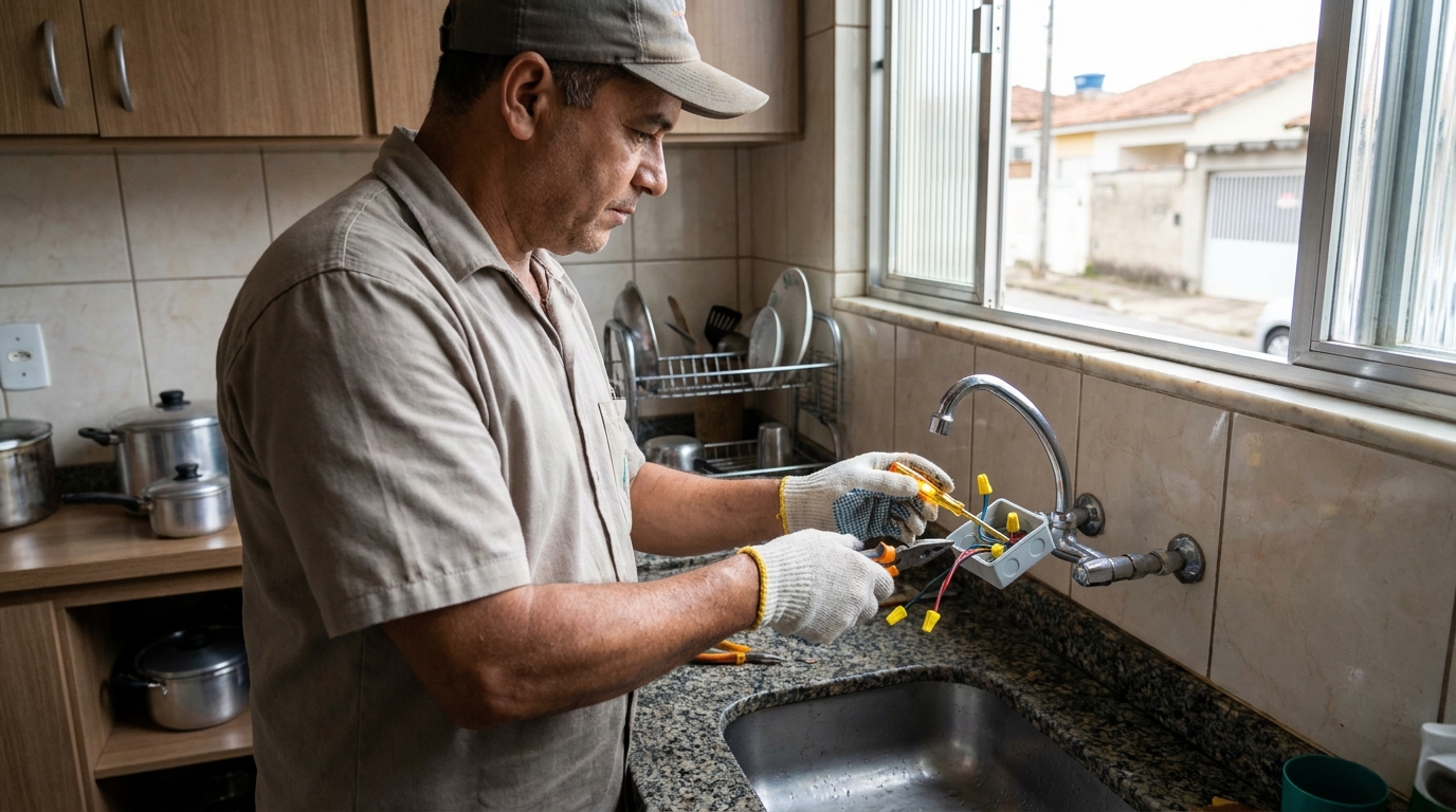 Profissional instalando torneira elétrica perto de mim