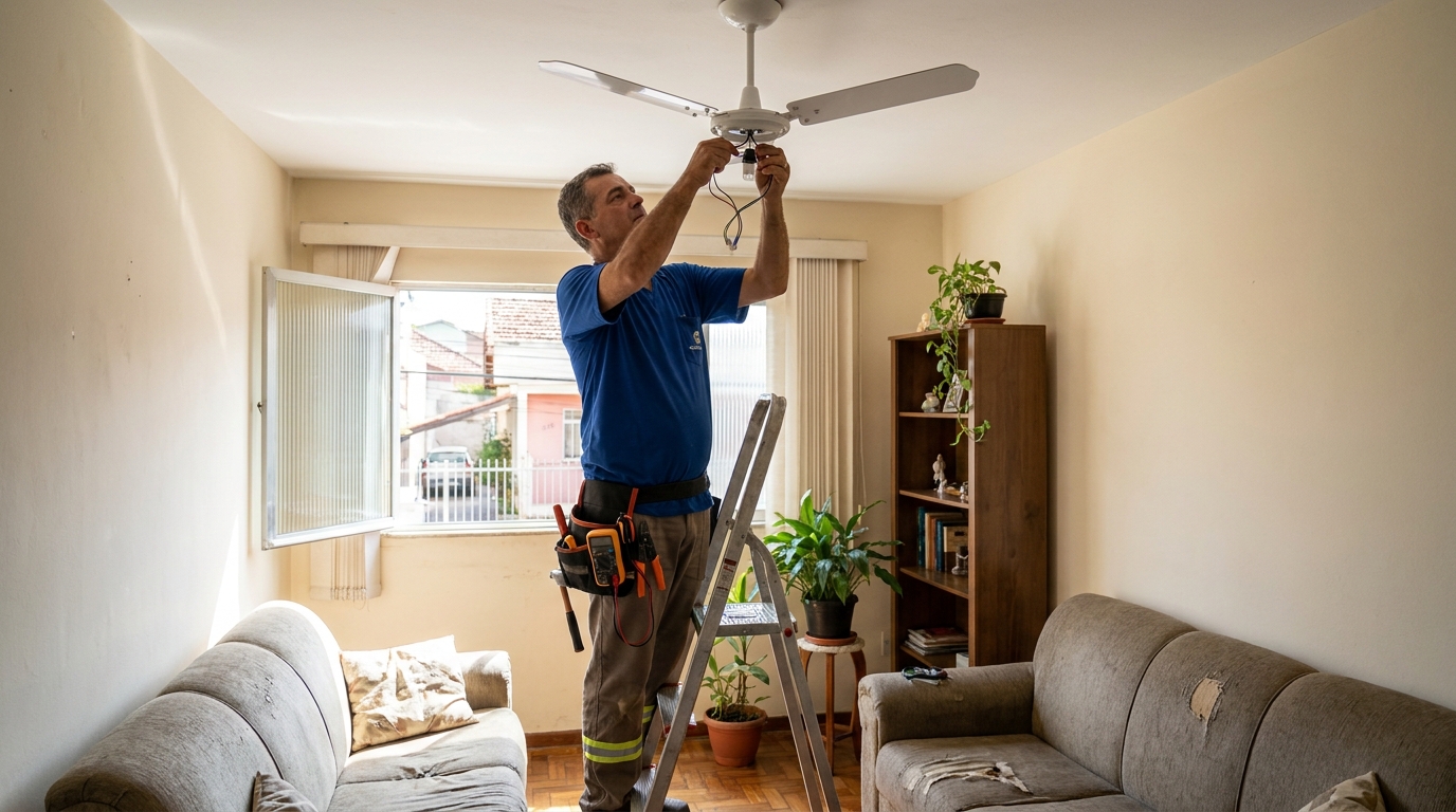 Técnico em atendimento de instalação de ventilador de teto