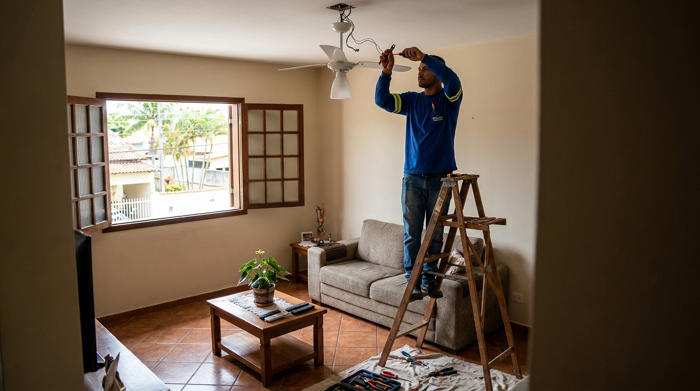 Profissional instalando ventilador de teto perto de mim