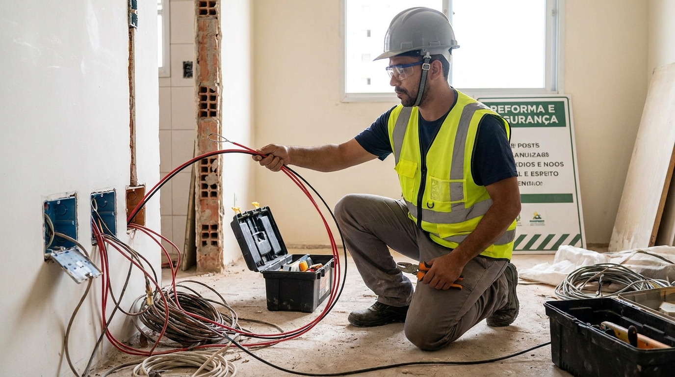 Fiação elétrica sendo trocada em São Carlos‑SP