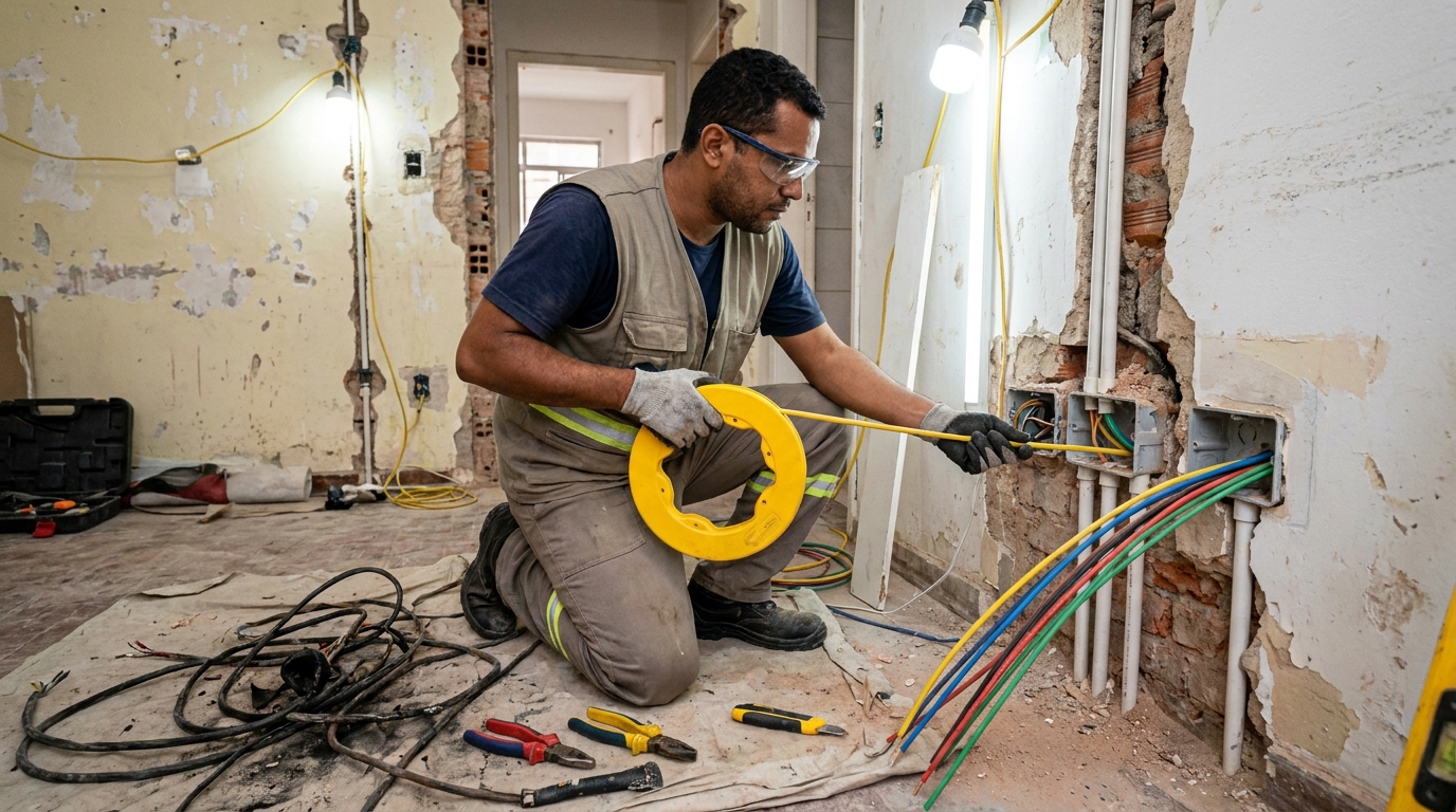 Técnico em atendimento de troca de fiação elétrica