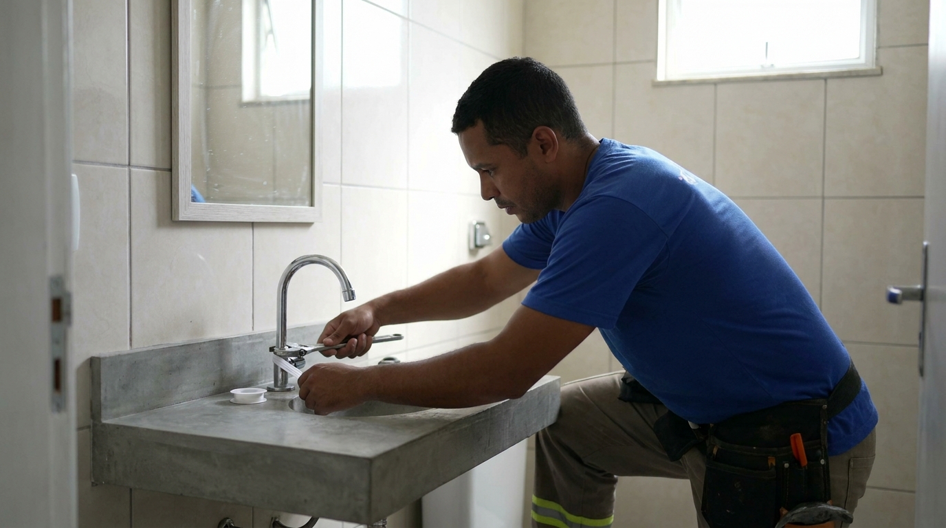 Encanador colocando torneira perto de mim