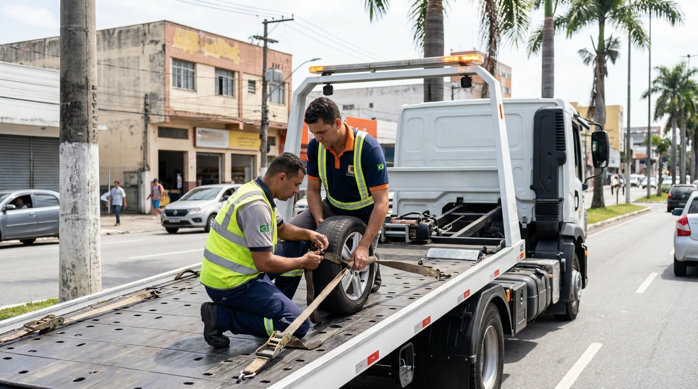 Carro rebocado na plataforma em Sobradinho‑DF