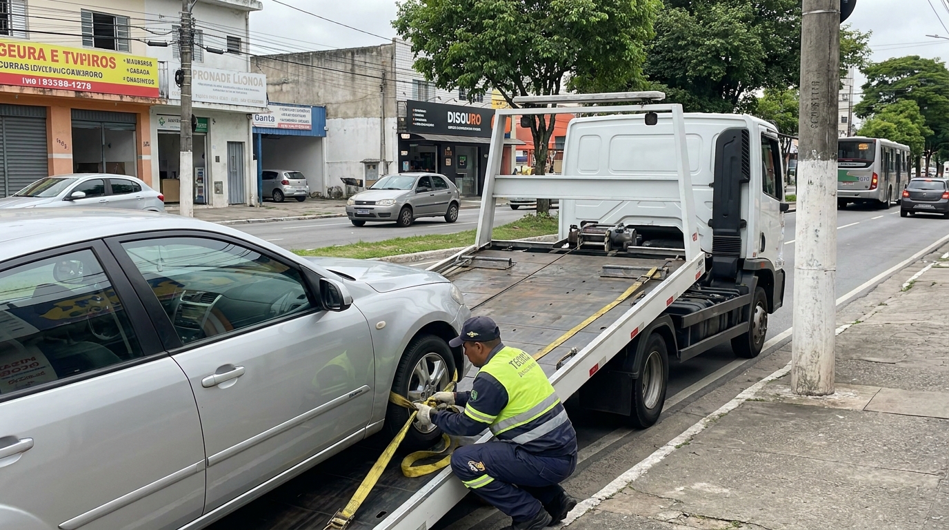 Veículo transportado na plataforma em Sorocaba‑SP