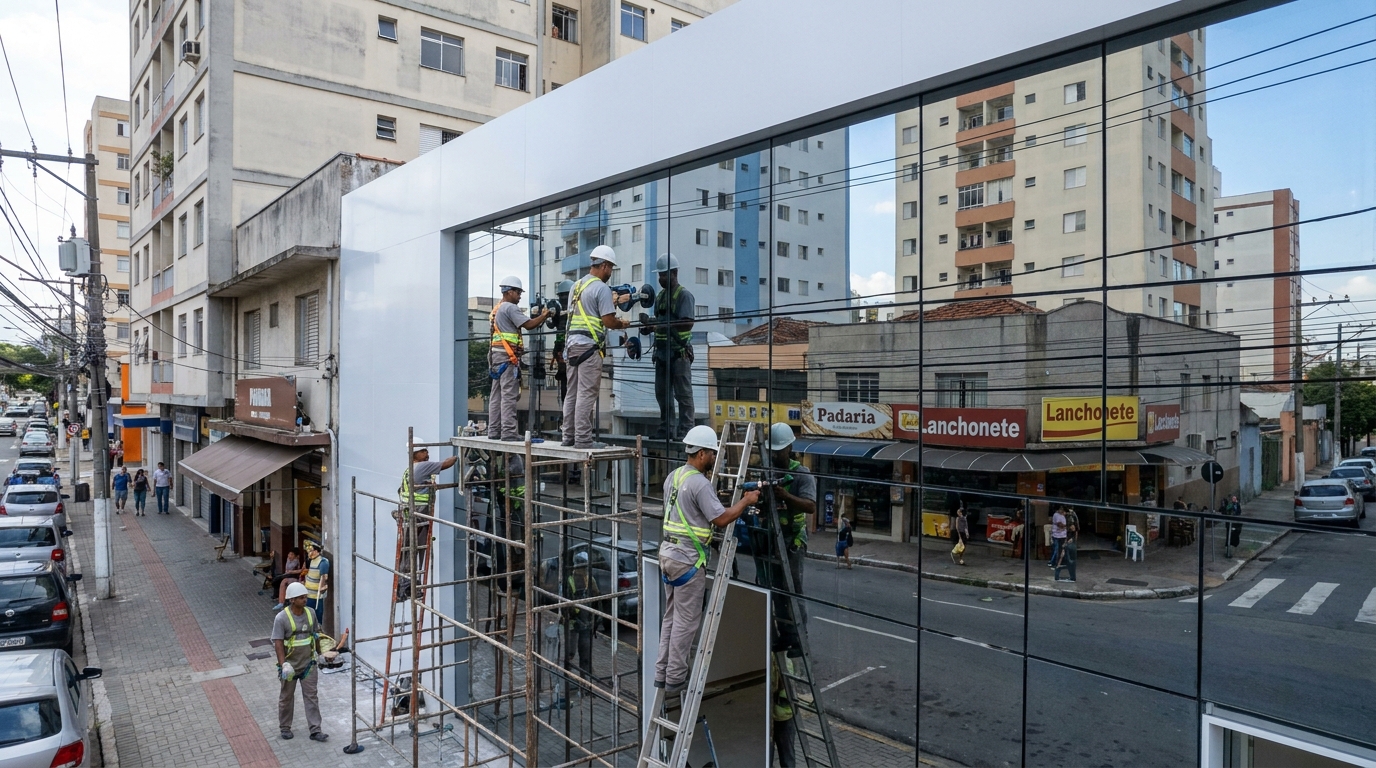 Fachada de vidro em porta e vão perto de mim