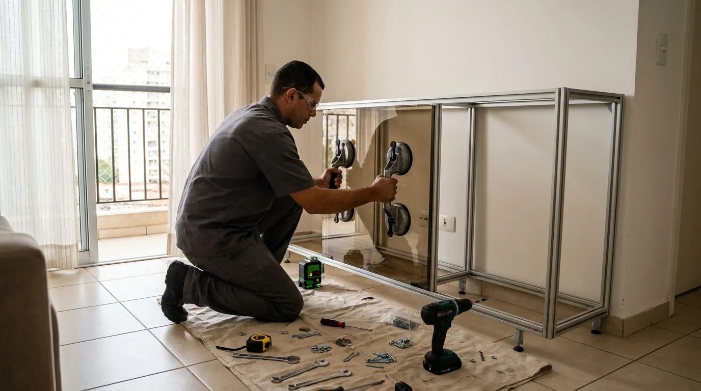 Painel de TV feito em vidro laqueado