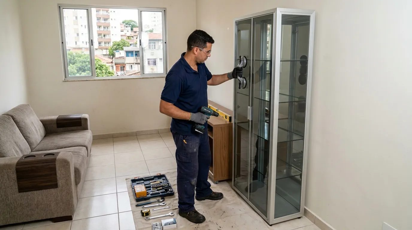 Cristaleira e adega feitas em vidro