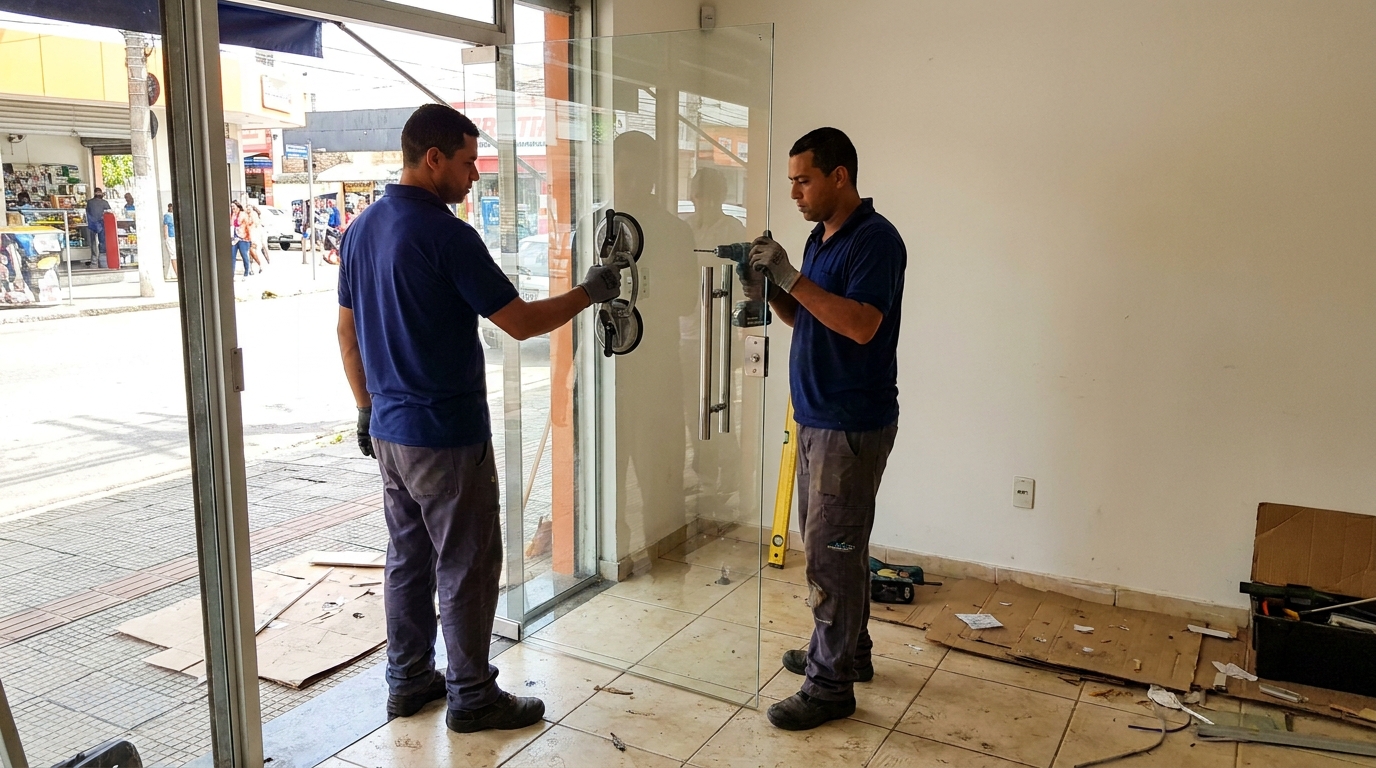 Troca de porta de vidro danificada perto de você